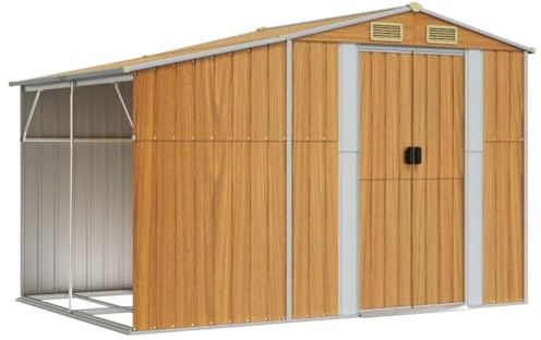 Gerätehaus Mit Pultdach Gerätehäuser,Gerätehaus Hellbraun 277x192,5x179 cm Verzinkter Stahl,Für Terrasse,Garten,Rasen