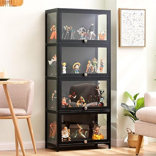 Vitrinas para Objetos de colección, estanterías, vitrinas Cristal, curiosidades, Almacenamiento, Juguetes, expositores Madera CD y DVD Sala Estar, hogar Dormitorio(Black,60x32x140cm)