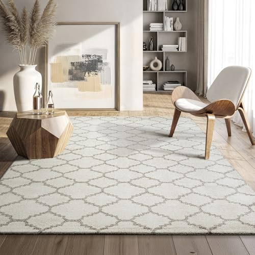 SANAT Boho Teppich – Moderner Teppich im Boho Stil, Geeignet für Wohnzimmer, Schlafzimmer, Flur, Esszimmer und Kinderzimmer – Skandi Creme, Größe: 240 x 340 cm