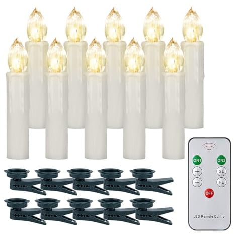 Kuro-sagol 10er LED kerzen mit timerfunktion Warmweiß 10cm Weihnachtskerzen Kabellos, Flammenlose Weihnachtsbaum Kerzen Lichterkette Kabellos für Weihnachtsdeko Halloween, Party, Hochzeit