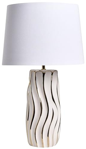 Beliani Tischlampe Keramik mit Stoffschirm weiß/gold elegant glamouröser Stil Patuca