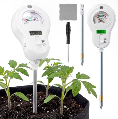 Medidor de Humedad del Suelo 6 en 1 Medidor de pH de Suelo Preciso Fertilidad/PH/Humedad/Temperatura/Humedad Ambiental/Luz Probador de Suelo con Problema Extraíble para Plantas Interior Exterior