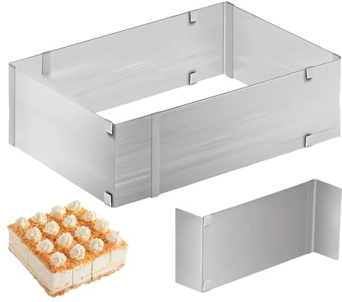 HUANR 8 cm Backrahmen Rechteckig Verstellbar, Rechteckiger Tortenring Eckig | mit Trennwänden Backrahmen Eckig Verstellbar, Geeignet zum Backen von Kuchen und Pizza Sowie für Partydekoration