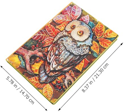EXAOMBLE Notizbuch Notizblock A5 Hardcover Vintage mit Geprägtem Eulen aus Leder und Papier Linierte Seiten Eleganter Reisetagebuch für Scrapbooking und Tagebuch