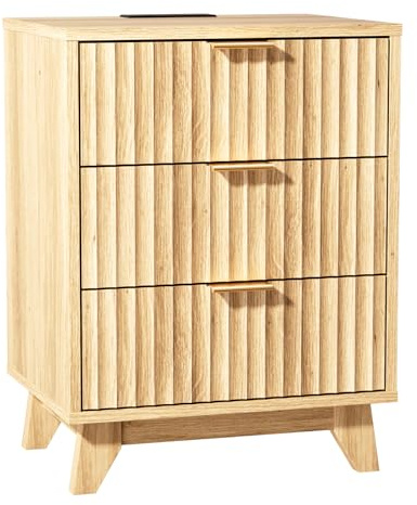 LEADZM Nachttisch mit Ladestation, Nachttische, 45x35x60cm Eichen