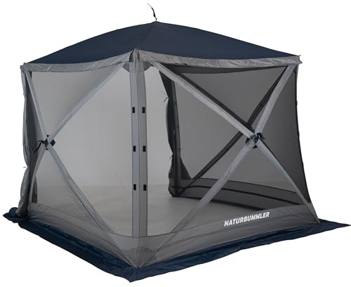 NATURBUMMLER Pavillon faltbar CampBase XL, 2,44x2,44 m, Pop Up | Faltpavillon für bis zu 6 Personen, Schnellaufbau, wasserdicht, UV-Schutz 50+ & Moskitonetz