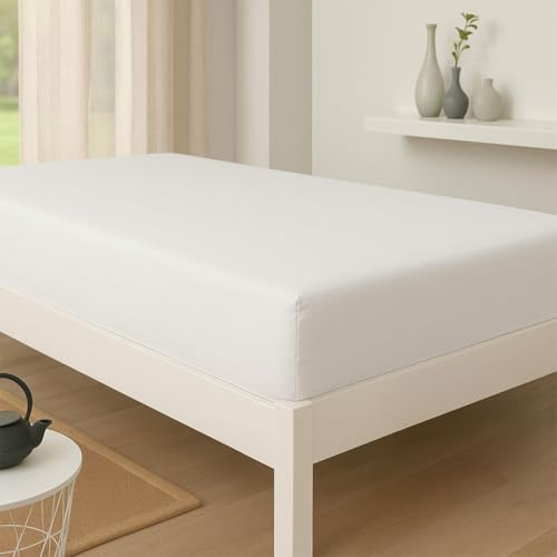 G BETTWARENSHOP Jersey Spannbetttuch wasserdicht 2in1 • Bettlaken und Matratzenschutz in einem 90x190-100x200 cm, Weiss