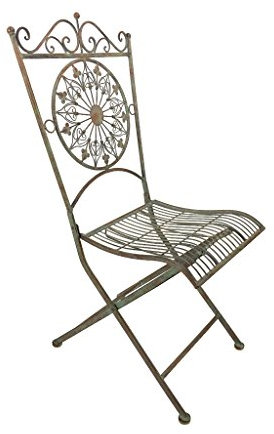 Crispe home & garden Almeria Stuhl | Antikgrüner Gartenstuhl klappbar | Rustikaler Metallstuhl wetterfest | Nostalgisches Design für Garten, Terrasse & Balkon | 48x50x98 cm