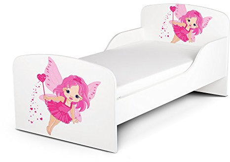 Leomark Funktionsbett aus Holz - Pink Fairy - Kinderbett mit Matratze, Holzbett mit Seitenschutz Lattenrost, Komplett Set für Kinderzimmer, Liegefläche 70/140 cm, UV-Druck