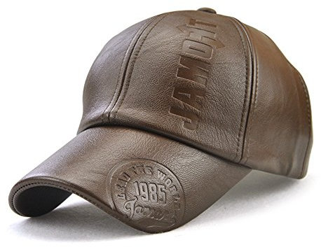 Roffatide Herren Rändelung PU Leder Baseballmütze Schirmmütze Kappe Herbst und Winter Hellbraun