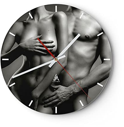 ARTTOR Moderne Glasuhr 40x40cm Rund Wanduhr Schwarz-Weiß Menschen - 2721