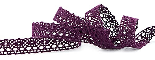 Spitze Emilia VIOLETT Pflaume 5 m x 15 mm Baumwollspitze Spitzenband Spitzenborte Dekoband Schleifenband Häkelspitze Baumwolle Häkelband Vintage Geschenkband Hochzeit
