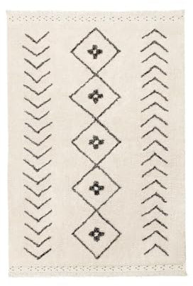 Lorena Canals Waschbarer Teppich Bereber Rhombs Natürliche Baumwolle -Schwarz- Beige- 170x120 cm