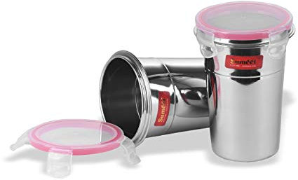 Sumeet Stainless Steel Airtight, Leak Proof, Frezzer Safe and Dust Proof Glass Tumbler with Lid Set of 2. Capacity - 400ML, Dia - 7 cm (Each)
