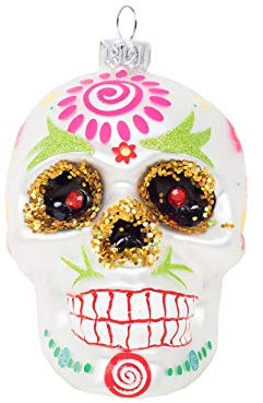 Inge-glas Weihnachtskugel Christbaumkugel Glaskugel Skull 9cm schwarz lila (Silber orange)