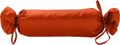 Mako Satin Nackenrollen Bezug 15x40 - Nackenrollenbezug mit Verschlussbändern aus 100% Baumwolle - Nackenrollen Bezug mit Verschlussbändern - einfarbig Orange - Made in EU