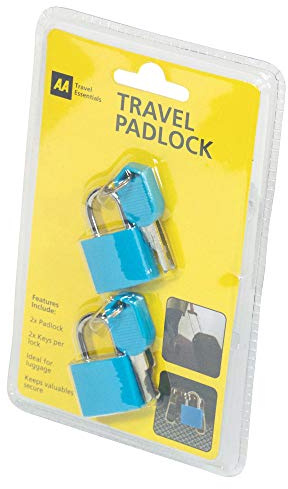 AA Pair of Padlocks for Luggage AA5861 - 4 Keys 2 Per Padlock - Anti-Theft Personal Safety Security Valuables - Holidays, Trips, Business
