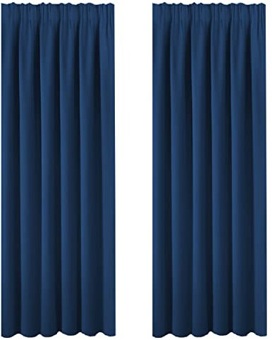BellaHills Blackout Window Curtains - Thermal Pencil Pleat Drapery for Large Windows Light Blocked Boys Curtain Panels for Living Room Decoration, 2 PCs, 90 inch Width by 90 inch Depth, Navy Blue