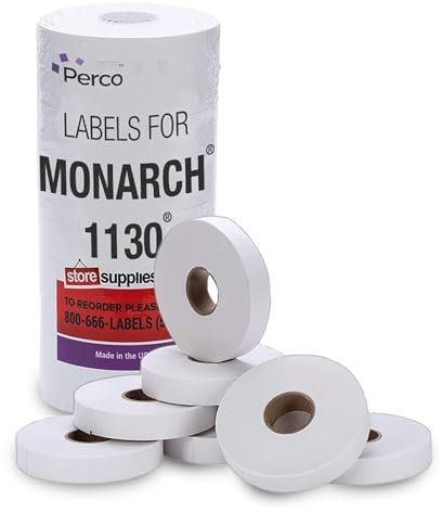 Perco Weiße Preisetiketten für Monarch 1130 Preisauszeichner – 1 Hülle, 25.000 leere Markierungsetiketten – mit Tintenrolle im Lieferumfang enthalten