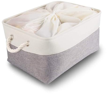 Mangata Extra Large Storage Boxes, Fabric Storage Baskets with Rope Handles for Cupboards, Shelves, Wardrobe, Toys, Clothes (Foldable, Grey White)