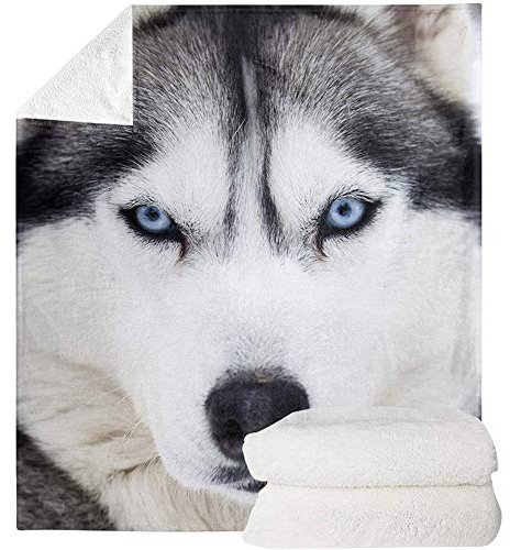 POLERO Weiße Husky-Vlies-Decke, lustige Designs, Ganzjahres-Überwurf, Flanelldecke, für Kinder und Erwachsene, warme Plüschdecke (129,5 x 149,9 cm)