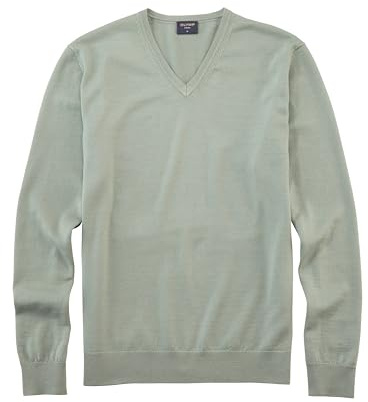 OLYMP Herren Pullover V-Ausschnitt Casual.Strick,Single Jersey,978 Knit Regular fit,graugrün 48,M
