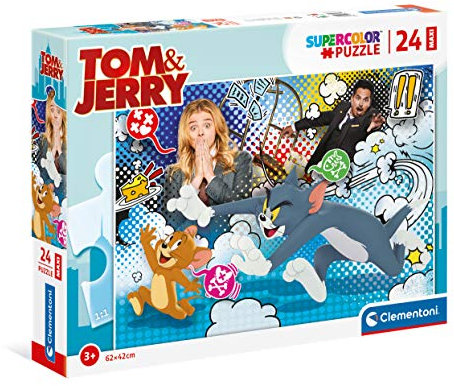 Clementoni 24212 Maxi Tom & Jerry – Puzzle 24 Teile ab 3 Jahren, farbenfrohes Kinderpuzzle mit extra großen Puzzleteilen, Geschicklichkeitsspiel für Kinder