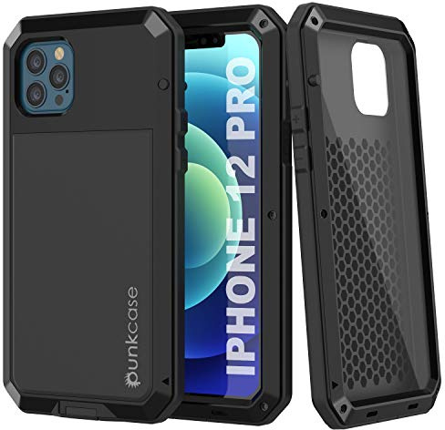 Punkcase Schutzhülle für iPhone 12 Pro, Metallgehäuse, robust, Militärqualität, stoßfest, Aluminium und TPU, Design für iPhone 12 & iPhone 12 Pro (15,5 cm) (2020), Schwarz