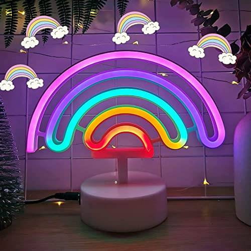 Ovker Enseigne Lumineuse, LED Arc-en-ciel Veilleuse Néon Nuit Signes, Lampes Neon Batterie/USB Nuit Décoration avec Socle pour Bar, Table, Chambre d'enfant, Éclairage de Noël, Cadeau