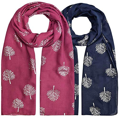 heekpek Foulard Echarpe Femme Echarpe Foulard Paillettes Imprimé Écharpe Foulard Wraps Foulard Imprimé Mûrier Femme Mode Foulard Paillettes- Taille Unique -Rouge/Bleu -