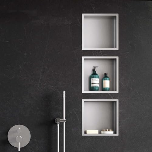 Mai & Mai Duschnische Bad Silber 30cm x 30cm x 8,3cm Wandnische befliesbar aus Edelstahl Duschregal einfache Montage