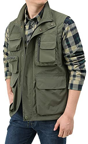 aromm Outdoor Waistcoat for Men Multi Pocket Waterproof Work Vest Jacket Army Green, XXL