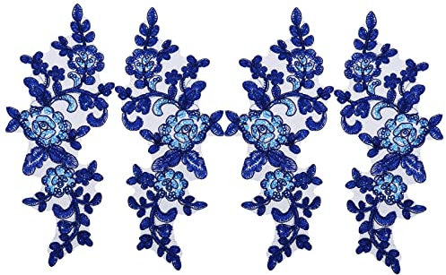 OTOTEC 2 Paar Stickerei Pailletten Spitze Applikationen Spiegel Paar Aufnäher Blume Stoffkragen Patch für Motiv Hochzeitskleid Kleid Brautkleid DIY Handwerk Königsblau