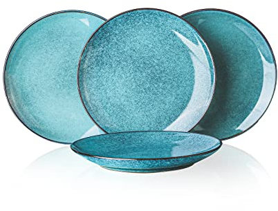 HENXFEN LEAD Dessertteller, Pastateller Kuchenteller Frühstücksteller, 20cm Große Geschirr Set, Hellblau
