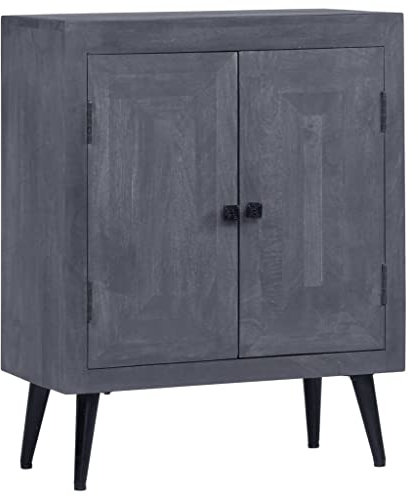 Makastle Anrichte Kommode Sideboard mit 2 Türen, Vintage Landhaus 60 x 30 x 76 cm Beistellschrank Mehrzweckschrank Wohnzimmer Schlafzimmer Flur Esszimmer, Massiv Mangoholz, Grau