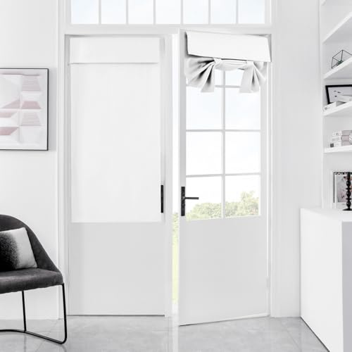 Mecodeco 100 % verdunkelnde Türvorhänge, französische Türvorhänge für Privatsphäre, einfach zu installierende Tricia-Türverkleidungen, Vordertür-Seitenvorhang, Schatten, (weiß, 66 x 101,6 cm, 1 Panel)