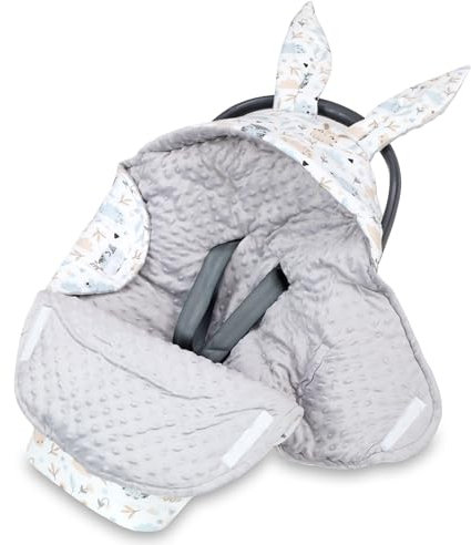Einschlagdecke Babyschale Baby Decke 90x90 cm - Winterschlafsack Blanket Fußsack Kinderwagen Zubehör für Neugeborenen und Kleinkinder Winter Einschlagsdecken Minky Eulen Hellgrau
