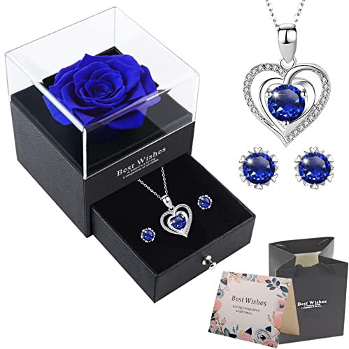 OIOYLEY Vraie Rose Eternelle avec Collier Boucles d'oreilles pour sa Femme, Maman, Grand-Mère, Amie, pour l'anniversaire Saint Valentin Anniversaire Mariage Noël Fête des Mères Cadeau