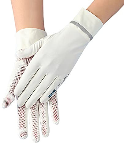 ITODA Fahrradhandschuhe UV Schutz Handschuhe Sommer Kühlung Touchscreenhandschuhe Unisex Eisseide Laufhandschuhe Reflektierend Dünn Sommerhandschuhe Mesh Sporthandschuhe Laufen Radfahren Weiß