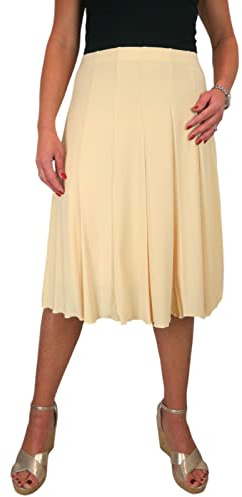 icecoolfashion Women's Below Knee Midi Swing Flare Skirt Ladies Soft Stretch Sheen Fully Lined Panel Skirt Lemon 8-22 (XL)