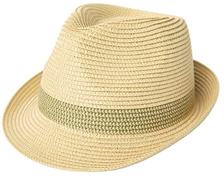 Comhats Unisex Fedora Herren Strohhut Fedora Sommer Sonnenhut Panamahut Strandhut Beige-Grün L
