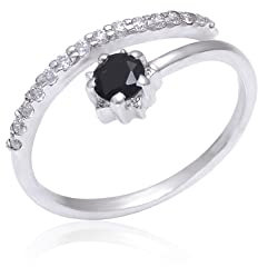 Exquisite 925 Sterling Silber Ring mit schwarzem Onyx und Zirkonia für Damen - ein bezauberndes Schmuckstück von zeitloser Eleganz (58 (18.5))