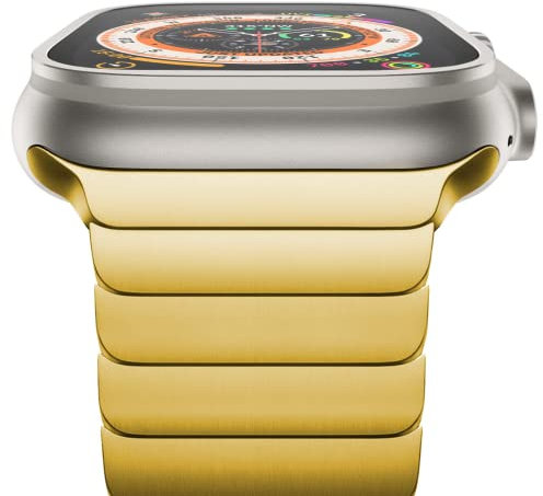 NewWays 49mm 46mm 45mm 44mm 42mm(Serie 3 2 1) Kompatibel mit Apple Watch Armband,Edelstahl Gliederarmband Ersatzarmbänder Geeignet für iWatch Ultra 2/Ultra,Series 10/9/8/7/6/5/4/3/2/1/SE,Gold