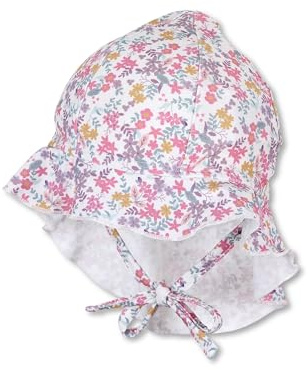 Sterntaler Bademütze Blümchen mit Nackenschutz und Bindeband - Mädchen Schwimmmütze mit UV -Schutz 50+ - UV Bademütze Kinder aus Bademodenstoff - Schirmmütze für Badespaß an sonnigen Tagen - Ecru, 55