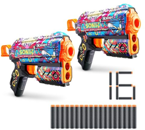 XSHOT Skins Sonic Robotnik Flux Blaster (2 Blasters) – Skin mit Sonic The Hedgehog (16 Darts) von ZURU