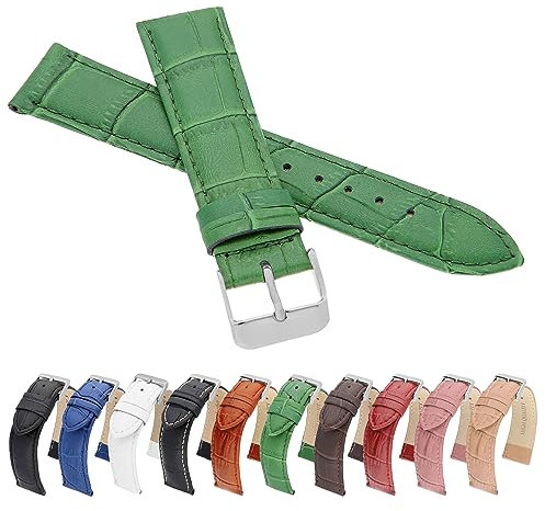 MARCHEL Croco LM-80 Uhrenarmband aus Leder mit Krokoprägung in Grün 20 mm Extra Lang (20 mm XL, Grün)