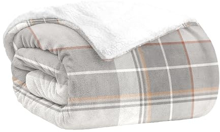 Home Tresor Plaid Pile, Coperta Copridivano, Pellicciotto Caldo e Morbido in Pile di Flanella e Sherpa Invernale, Plaid Divano Coperta Pelliccia Pelosa Tartan Beige cm. 127x152