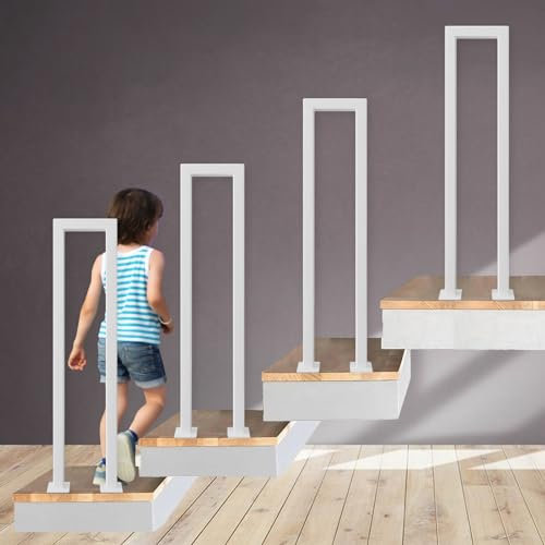 OVLRIJP Stair Railing Indoor, U-Shaped Stair Rail, Metal Bannister Rail for Stairs, Handrails for Stairs, Hand Rail U Shape for Loft, Porch, Balcony,Indoor, Outdoor (White, 85cm)