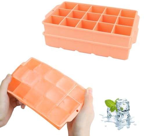 JOPHEK Bandejas de Cubitos de Hielo, 2 Piezas 30 Cubos Silicona Moldes para Cubitos de Hielo, Cubitos de Hielo Cuadrados Grandes de 3,5cm para Cócteles, Whisky, Vino, Frutas, Puré de Frutas