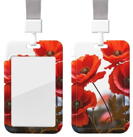 Porte-badge d'identification avec cordon tour de cou - En plastique étanche - Avec motif de fleurs de coquelicot - Pour le travail, le bureau, les infirmières et les enseignants